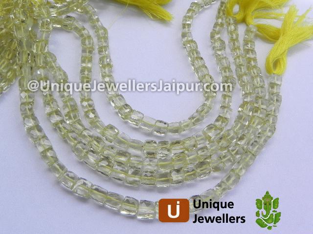 Lemon Quartz Faceted Cube Beads